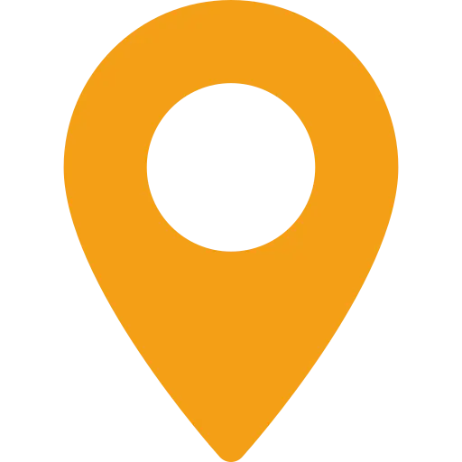 A solid orange map pin icon with a hollow center, commonly used to represent a location or place on a map.